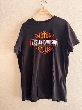 Harley-Davidson Black Tee with Orange & White Shield Logo
